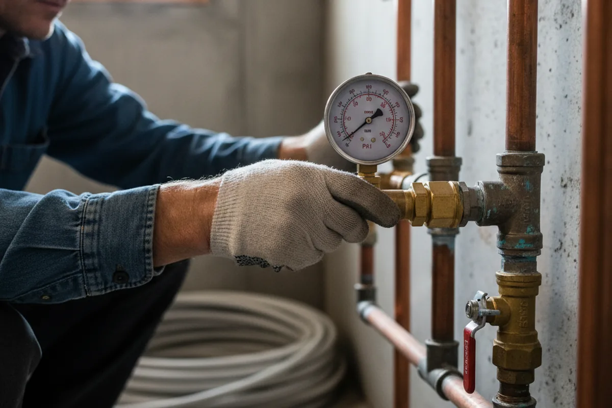 Pressure testing a repaired line during Water Line Repair in Commodore